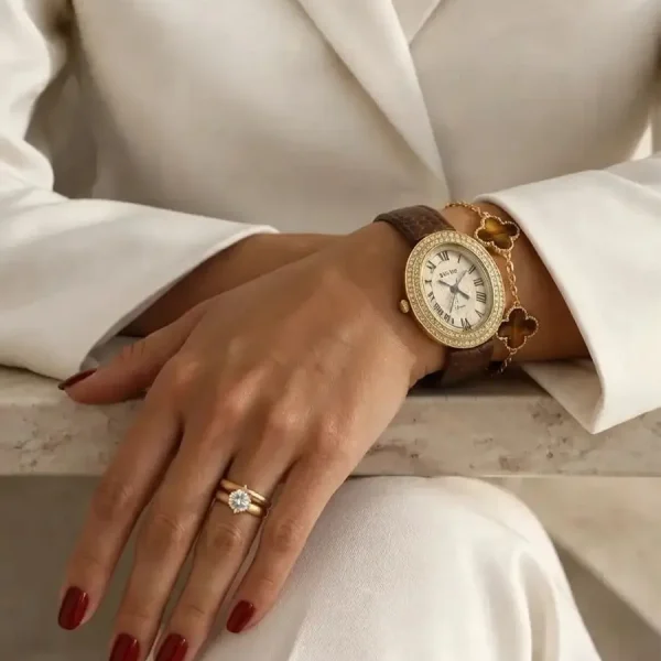 ساعت مچی زنانه Bolun قهوه‌ای تیره با دستبند ونکیلیف