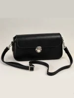 Women's classic rectangular shoulder bag with silver metal clasp and adjustable strap in black and navy blue