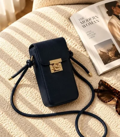 Women's lock closure passport crossbody bag with adjustable strap available in four colors